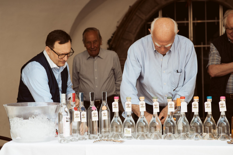 Vincenzo Degasperi and Liquor Distiller preparing the liquors for the tasting
